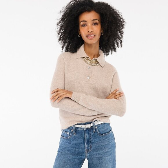 NWT J.Crew Rhinestone-button sweater-polo in extra-soft yarn - Picture 3 of 6